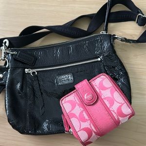 Coach Black Patent Poppy Crossbody with Coach pink wallet